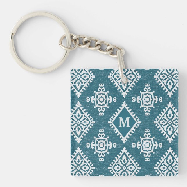 Monogram | Amadora Teal Blue Pattern Key Ring (Front)