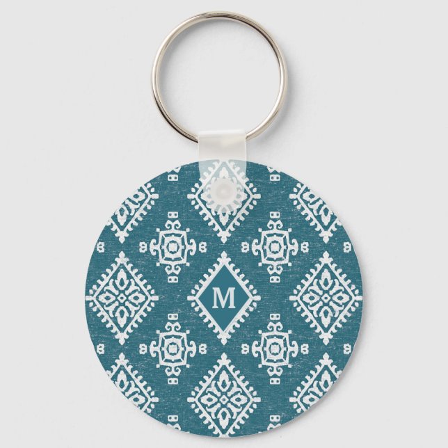 Monogram | Amadora Teal Blue Pattern Key Ring (Front)