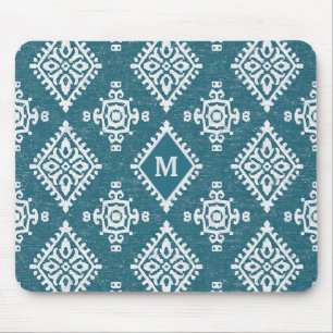 Monogram Amadora Teal Blue Pattern Mouse Pad