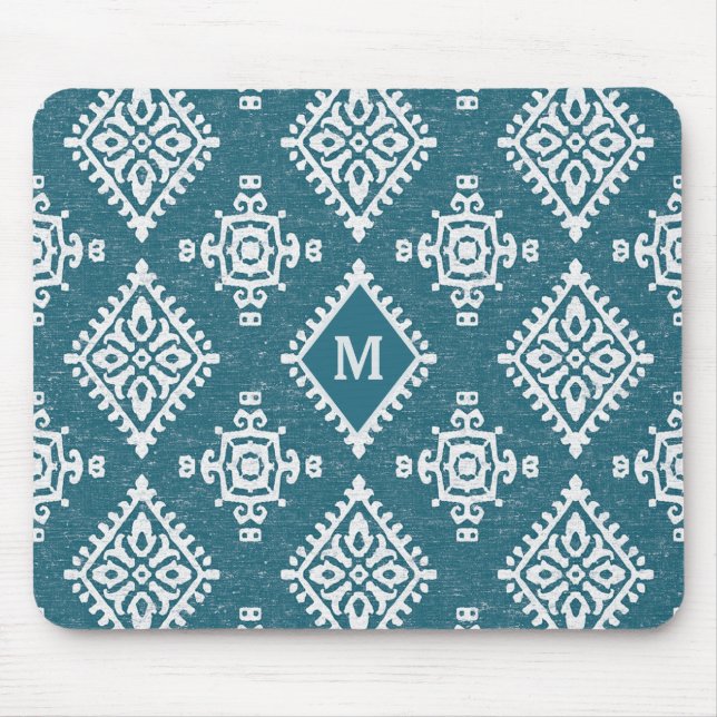 Monogram | Amadora Teal Blue Pattern Mouse Pad (Front)