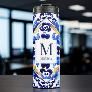 Monogram Amalfi Vietri Italian blue tiles gifts Thermal Tumbler