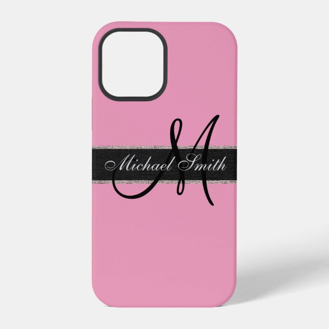 Monogram Amaranth pink Background iPhone Case (Back)