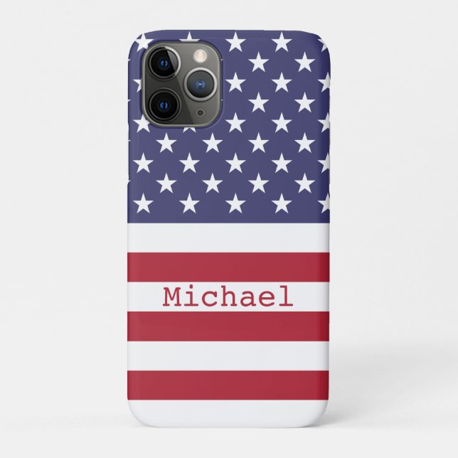 Monogram American USA Flag 4th of July Personalise Case-Mate iPhone Case (Back)