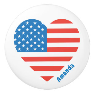 Monogram American USA Flag 4th of July Personalize Ceramic Knob