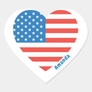 Monogram American USA Flag 4th of July Personalize Heart Sticker