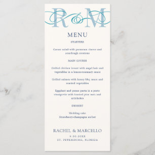 Monogram Ampersand Dusty Navy Blue Wedding Menu