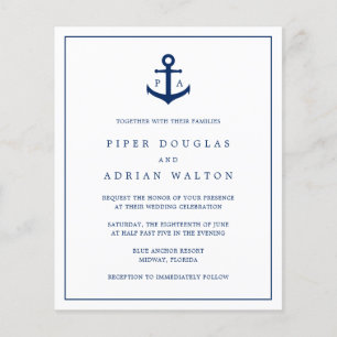 Monogram Anchor Nautical Budget Wedding Invitation