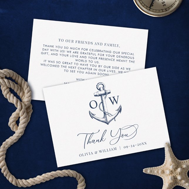Monogram Anchor Nautical Wedding  Thank You Card (Creator Uploaded)
