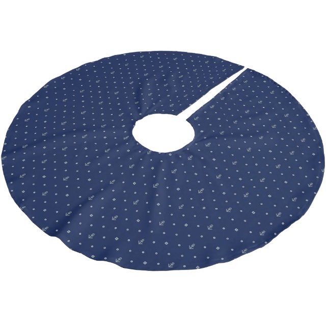 Monogram Anchor Polka Dots Pattern 2 Brushed Polyester Tree Skirt (Angled)