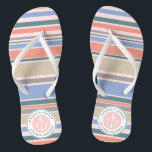 Monogram Anchor Trendy Stripes Pink Nautical Beach Thongs<br><div class="desc">An elegant white anchor is the centerpiece of this simple, trendy, colourful design featuring stylish yet down-to-earth stripes in serenity blue, rose quartz pink, dahlia orange, arctic green, opal grey and almond beige. Fresh, fun, nautical design perfect for Spring and Summer. This design is gender neutral/fluid and will work for...</div>