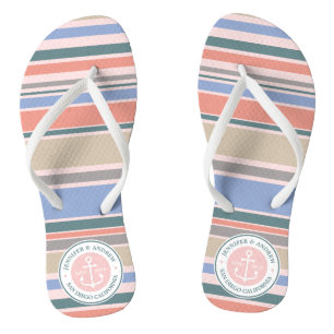 Monogram Anchor Trendy Stripes Pink Nautical Beach Thongs