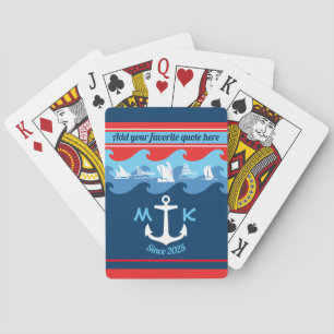 Monogram Anchor Waves Boat Red White Blue Nautical Playing Cards