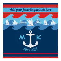Monogram Anchor Waves Boat Red White Blue Nautical
