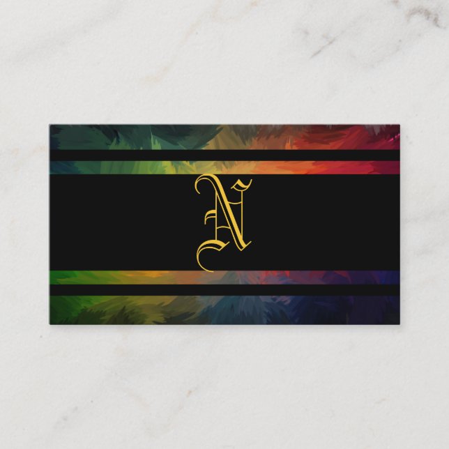 Monogram and Black Strips Business Card (Front)