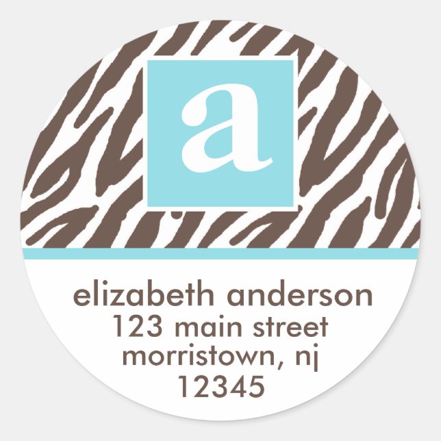 Monogram and Brown Zebra Print Address Labels (Front)