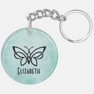 Monogram and Butterfly plus your name on back Key Ring