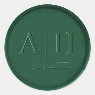 Monogram and Date Forest Green Wax Seal Sticker
