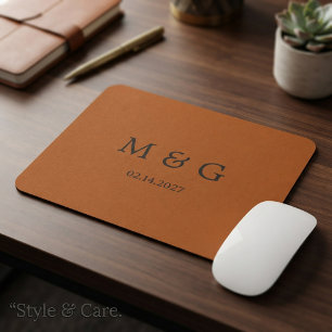 Monogram and Date Luxury Copper Leather Texture Mouse Pad