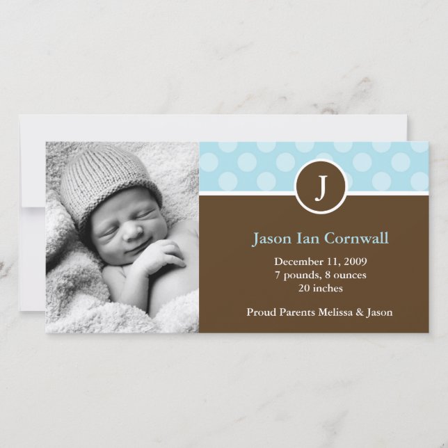 Monogram and Dots Birth Announcements (Front)