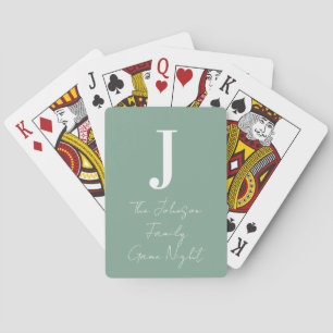 Monogram and Family Name Sage Green Game Night Playing Cards