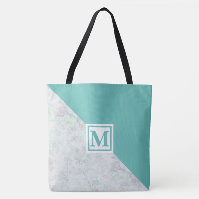 Monogram and Flowers Tote Bag (Front)