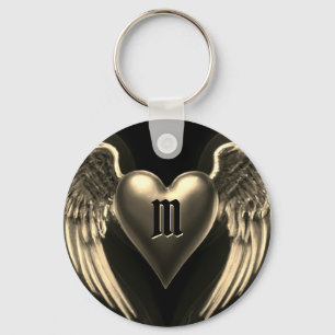 Monogram and Gold Angel Wings Key Ring