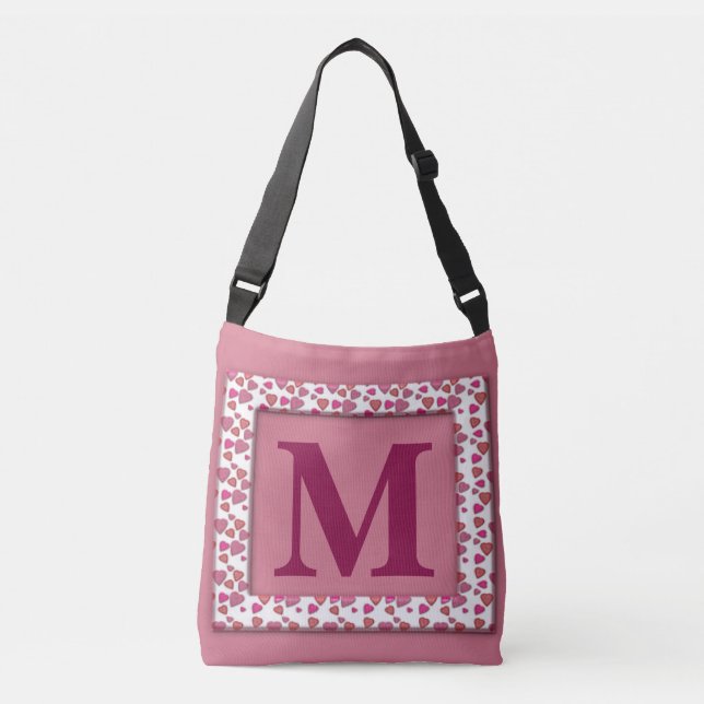 Monogram and Hearts Personalised Crossbody Bag (Front)