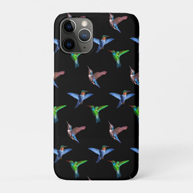 Monogram and Hummingbirds on Black Case-Mate iPhone Case (Back)