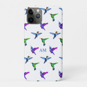 Monogram and Hummingbirds on White  iPhone 11 Pro Case
