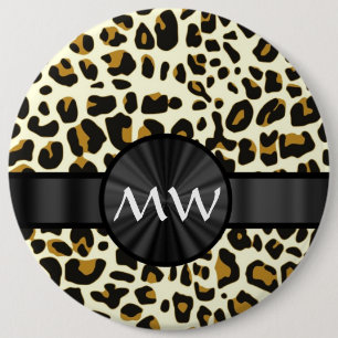 Monogram and leopard print 6 cm round badge