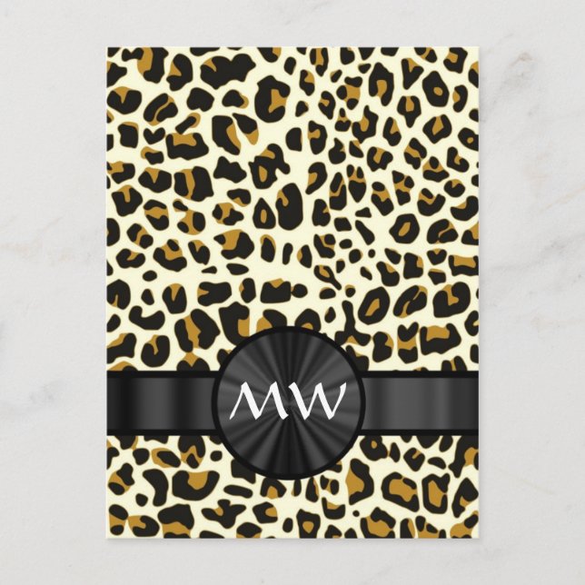 Monogram and  leopard print postcard (Front)