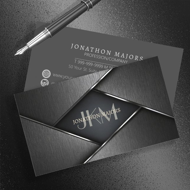 Monogram and Metal Polygon Charcoal Grey ID1039 Business Card (Creator Uploaded)