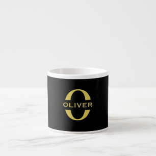 Monogram And Name Black And Gold Personalised Espresso Cup