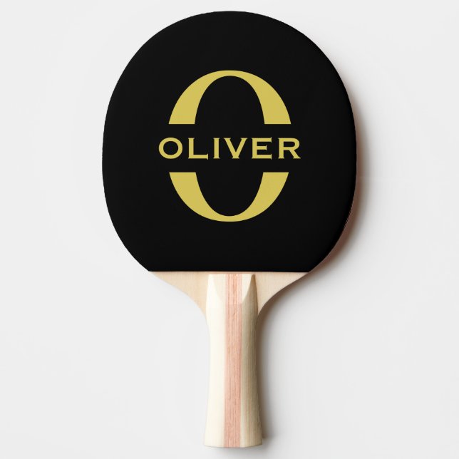 Monogram And Name Black And Gold Personalised Ping Pong Paddle (Front)