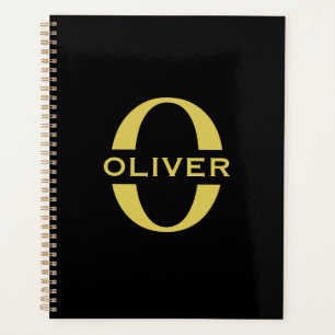 Monogram And Name Black And Gold Personalised Planner