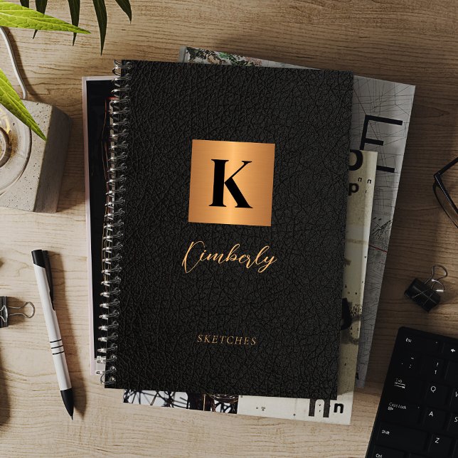 Monogram and name black gold personalised   notebook (Creator Uploaded)