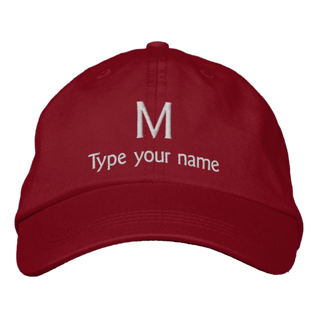 Monogram and Name Embroidered on Red Hat (Front)