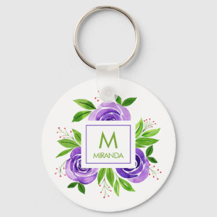 Monogram and Name Floral Custom Key Ring