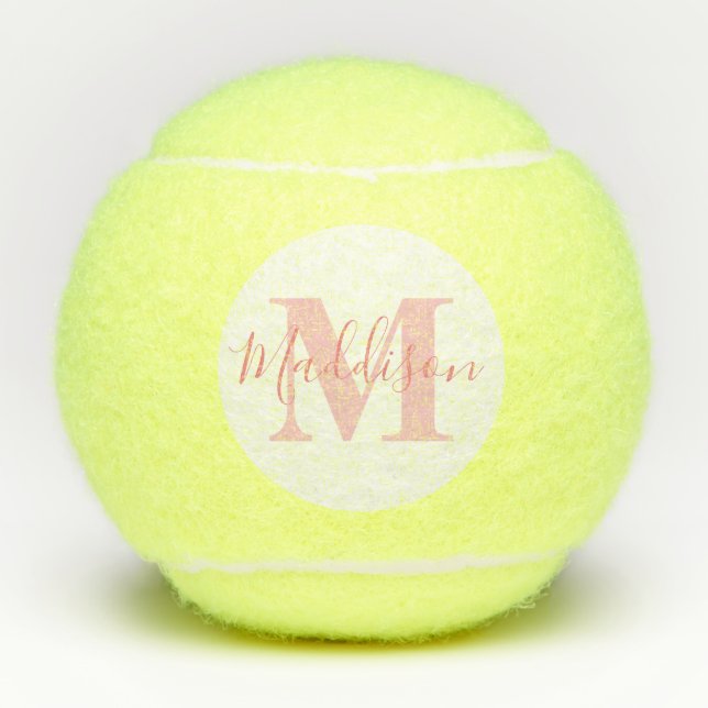 Monogram and Name Millennial Pink Tennis Balls (Front)