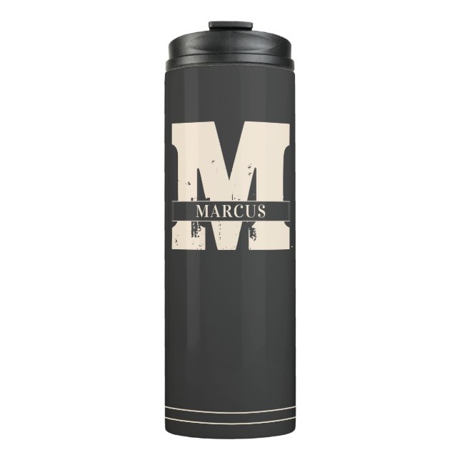Monogram and Name Modern Dark Grey Man Thermal Tumbler (Front)