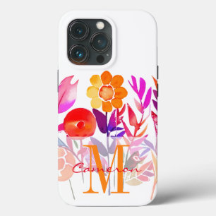 Monogram and Name Personalised flowers iPhone 13 Pro Case