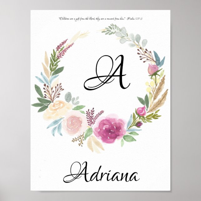 Monogram and name poster, kids name poster (Front)