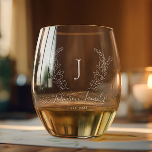 Monogram and name script elegant personalised stemless wine glass