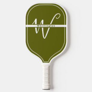 Monogram and Name simple design light Olive Pickleball Paddle