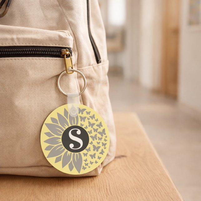 Monogram and Name Sunflower and Butterfly Keychain (Creator Uploaded)