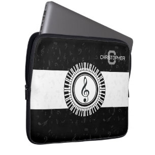 Monogram and name treble clef in piano keys laptop sleeve