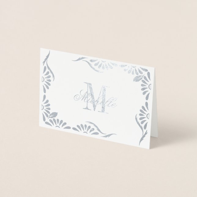 Monogram and Name with Floral Border Foil Card (Front)