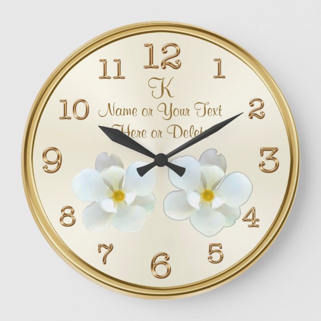 Monogram and Personalised Magnolia Clock (Front)