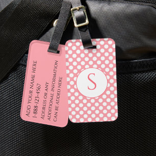 Monogram and Polka Dots Bright Colors Luggage Tag