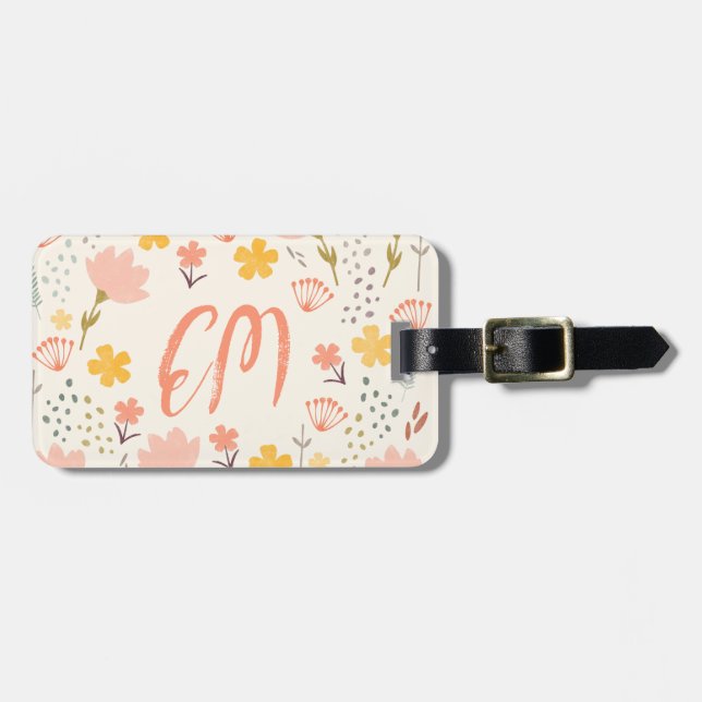 Monogram and Quote Boho Flowers Luggage Tag (Front Horizontal)
